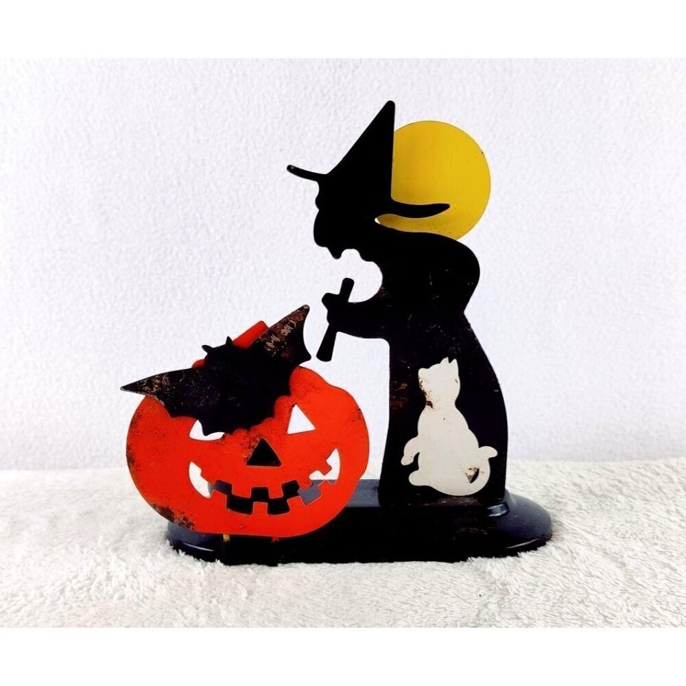 Halloween Vintage Tealight Metal Witch Cat Pumpkin Moon Classic Style Colors 90s